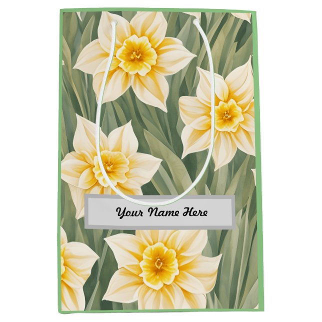 Customisable Floral Pattern Daffodil Flowers Medium Gift Bag (Front)