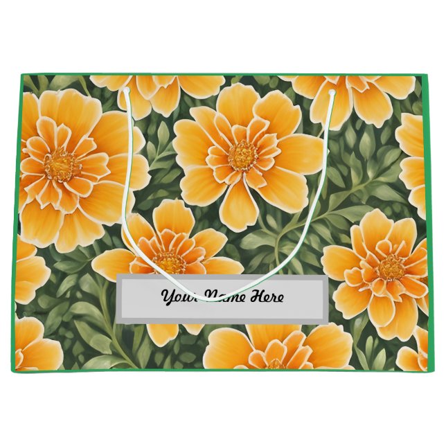 Customisable Floral Pattern Marigold Flowers Large Gift Bag (Front)
