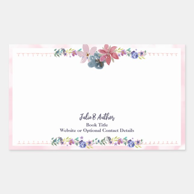 Customisable Floral Pink Author Signed Bookplate  Rectangular Sticker (Front)