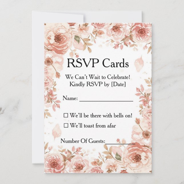 Customisable Floral Pink Roses RSVP Card (Front)