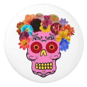 Customisable Floral Sugar Skull Ceramic Knob