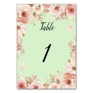 Customisable Floral Wedding mint and Pink Roses Table Number