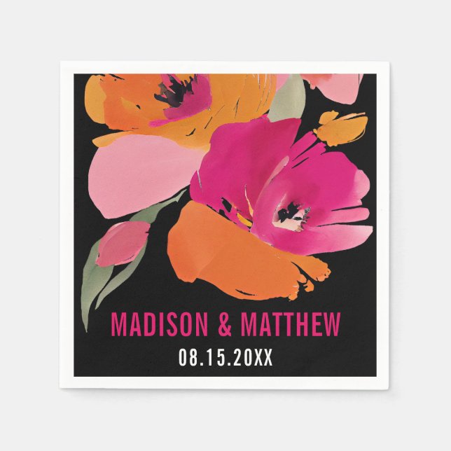Customisable Floral Wedding Napkin - Names & Date (Front)