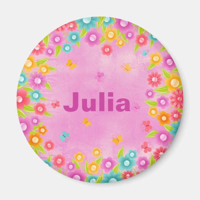 Customisable flower butterfly name magnet (Front)