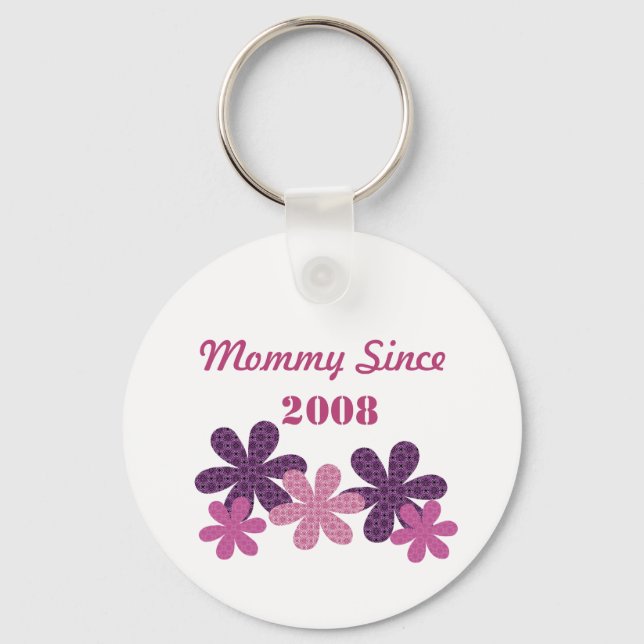 Customisable Flower Mummy Since Keychain, Purple Key Ring (Front)