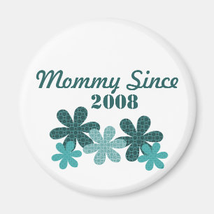 Customisable Flower Mummy Since Magnet, Teal Magnet
