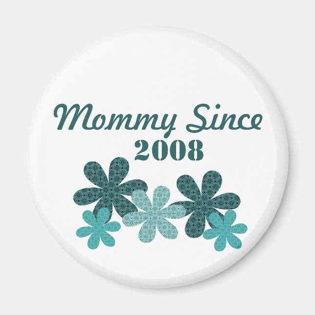 Customisable Flower Mummy Since Magnet, Teal Magnet (Front)