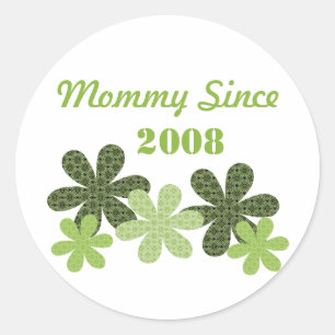Customisable Flower Mummy Since Stickers, Green Classic Round Sticker
