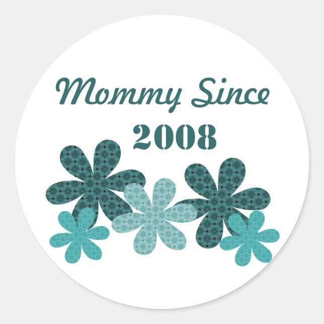 Customisable Flower Mummy Since Stickers, Teal Classic Round Sticker (Front)