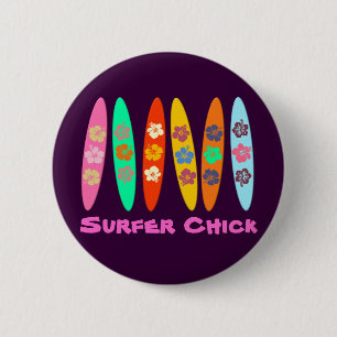 Customisable Flowered Surfboards 6 Cm Round Badge