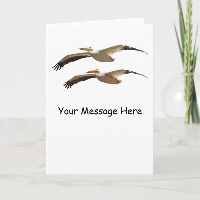 Customisable Flying Pelicans 3 Greeting Card (Front)