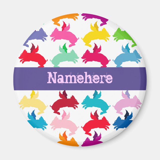 Customisable: Flying piggies Magnet (Front)