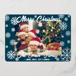Customisable Foil Snowflake Christmas Card Blue