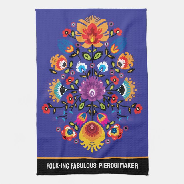 Customisable Folk-ing Fabulous Pierogi maker Tea Towel (Vertical)