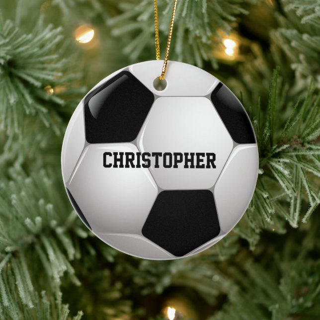 Customisable Football Soccer Ball Ceramic Ornament (Tree)