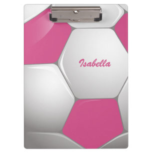Customisable Football Soccer Ball Pink and White Clipboard