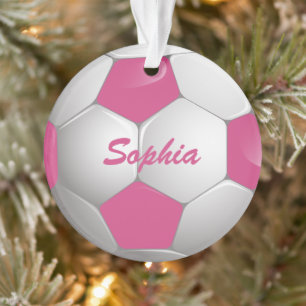 Customisable Football Soccer Ball Pink and White Ornament