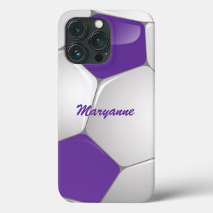 Customisable Football Soccer Ball Purple and White iPhone 13 Pro Case
