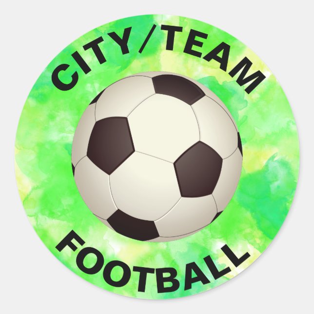 Customisable Football Watercolor Background Classic Round Sticker (Front)
