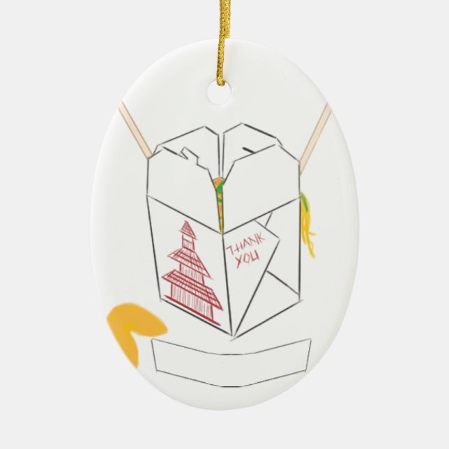 Customisable Fortune Cookie w/ Chinese Takeout Box Ceramic Ornament (Front)