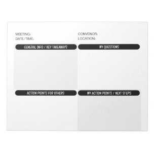 Customisable Four Part MEETING NOTES Notepad