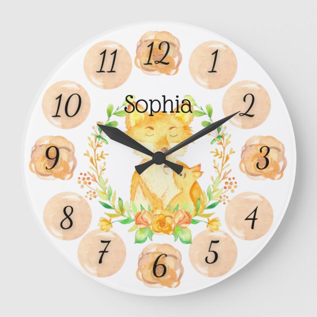 Customisable Fox Nursery Clock Large (Front)