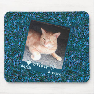 Customisable framed photo cat pet, cyanish texture mouse pad