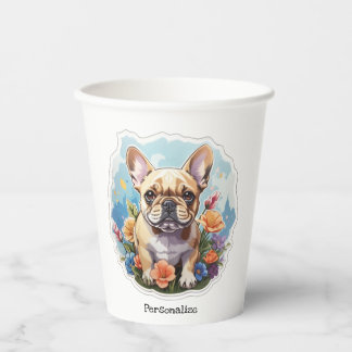 Customisable frenchie at the garden paper cups