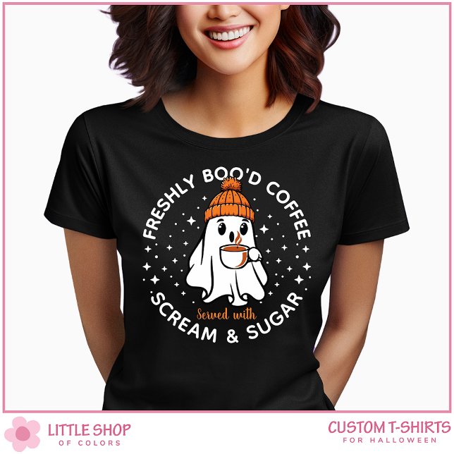 Customisable Freshly Brewed Coffee Ghost Halloween T-Shirt (Creator Uploaded)