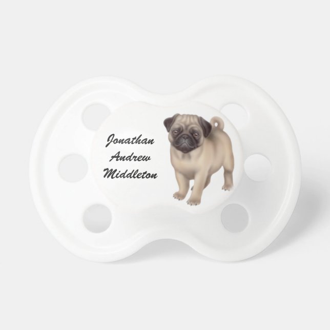Customisable Friendly Pug Dog Pacifier (Front)