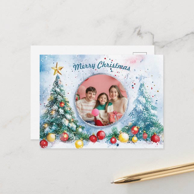 🎄 Customisable Frosted Joy Holiday Postcard (Front/Back In Situ)