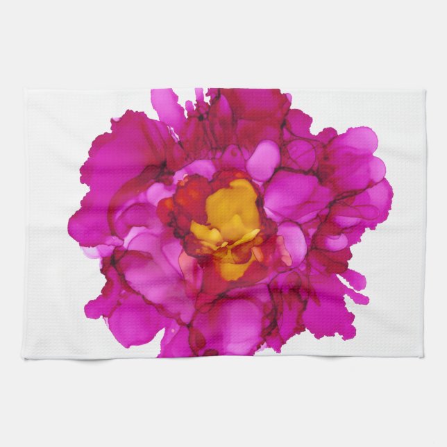 Customisable!!!  fuchsia peony-large flower- tea towel (Horizontal)