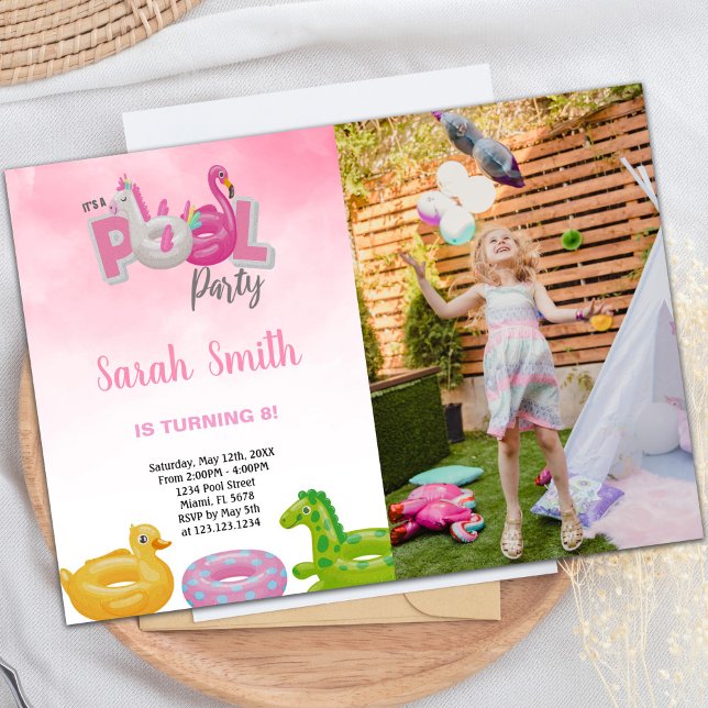 Customisable Fun Party Invitations for Kids (Unicorn Flamingo Pool Birthday Invitations photo)
