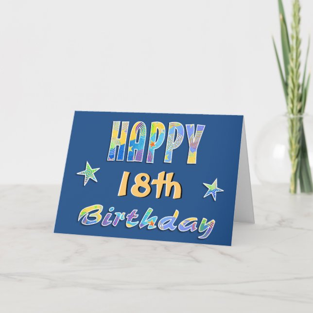 Customisable Fun Stars 18th Birthday Greeting Card (Front)