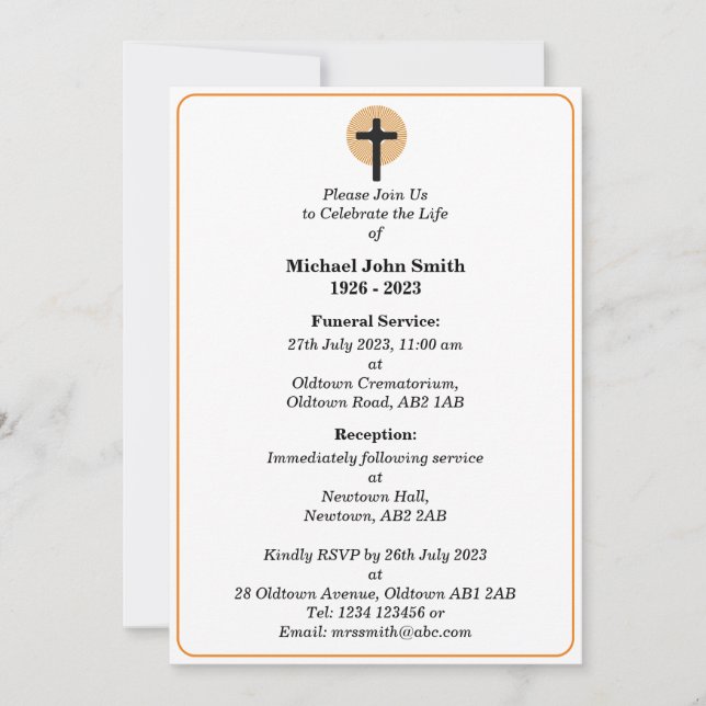 Customisable Funeral Cross Ceremony Invitation (Front)