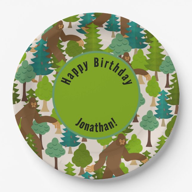 Customisable Funny Bigfoot in the Woods Paper Plate (Front)
