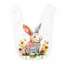 Customisable Funny Bunny Baby Bib with Flowers