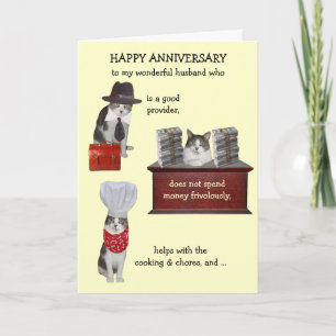 Customisable Funny Cat Husband Anniversary Card