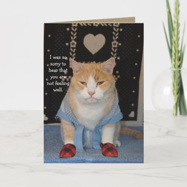 Customisable Funny Cat in Bathrobe Get Well Card (Front)