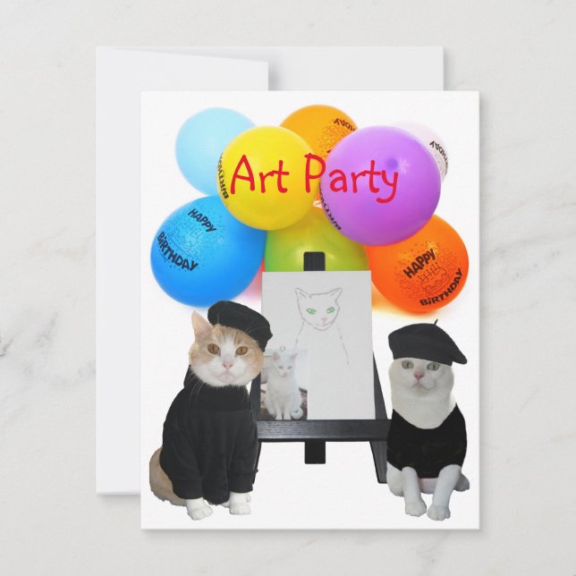 Customisable Funny Cats Art Party Invitation (Front)