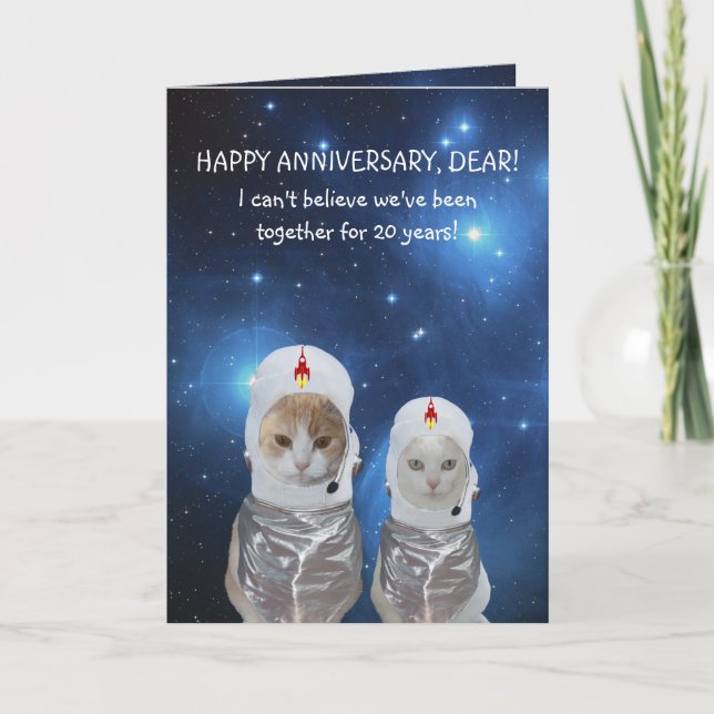 Customisable Funny Cats Space Anniversary Card (Front)