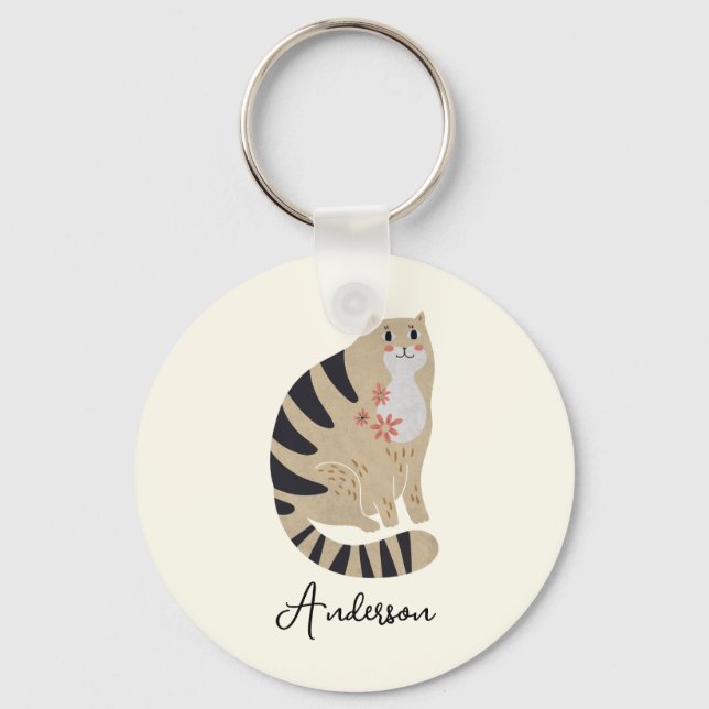 Customisable Funny Cute Smiling Cat Keychain (Front)