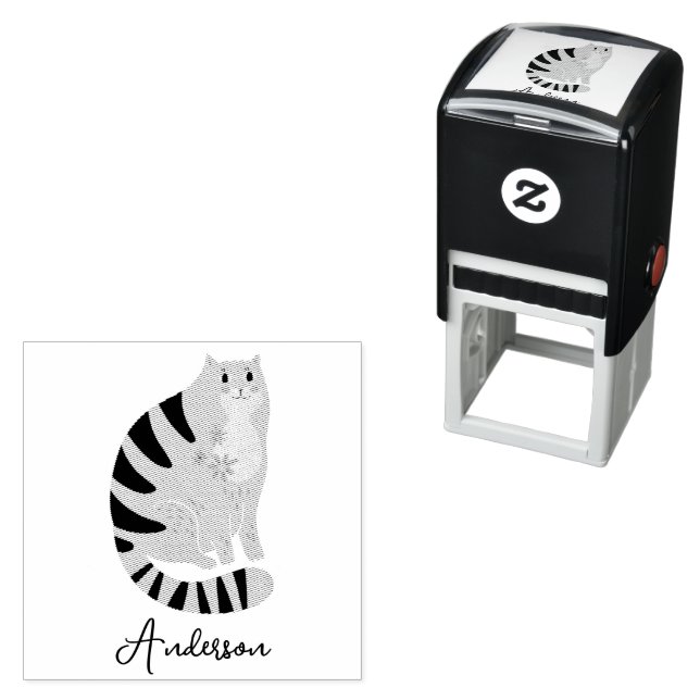 Customisable Funny Cute Smiling Cat Self-inking Stamp (In Situ)