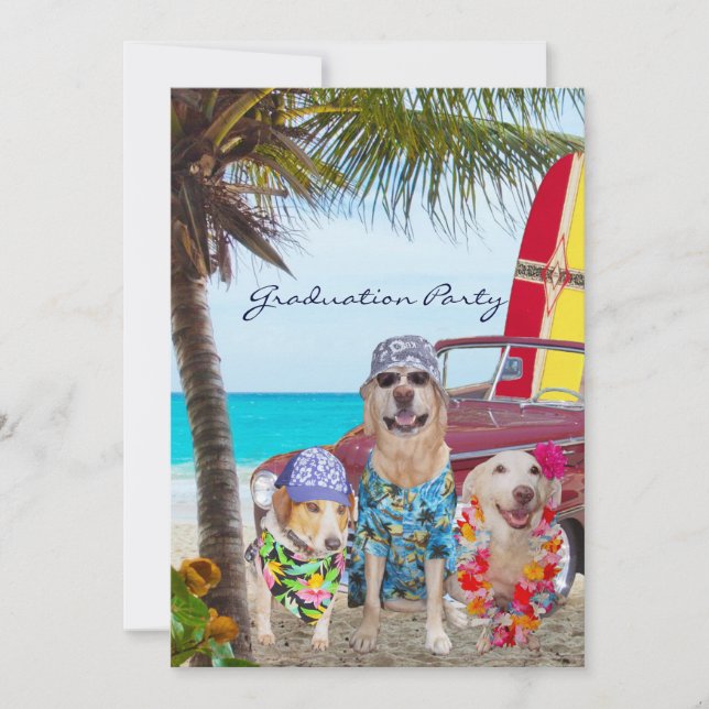 Customisable Funny Dogs Graduation Beach Party Invitation (Front)