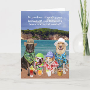 Customisable Funny Dogs Tropical Paradise Birthday Card