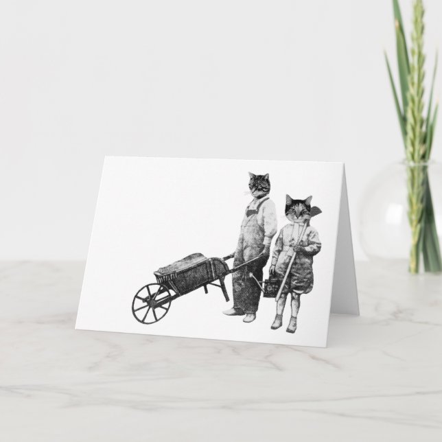 Customisable Funny Gardening Cats Card (Front)
