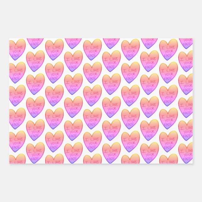 Customisable Funny I Like Your Face Candy Hearts Wrapping Paper Sheet (Front)