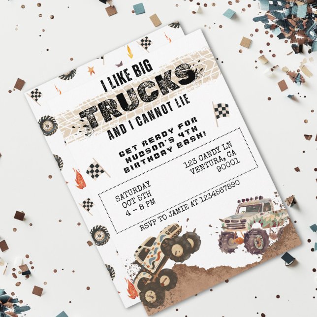 Customisable Funny Monster Truck Boys Birthday Invitation (Creator Uploaded)