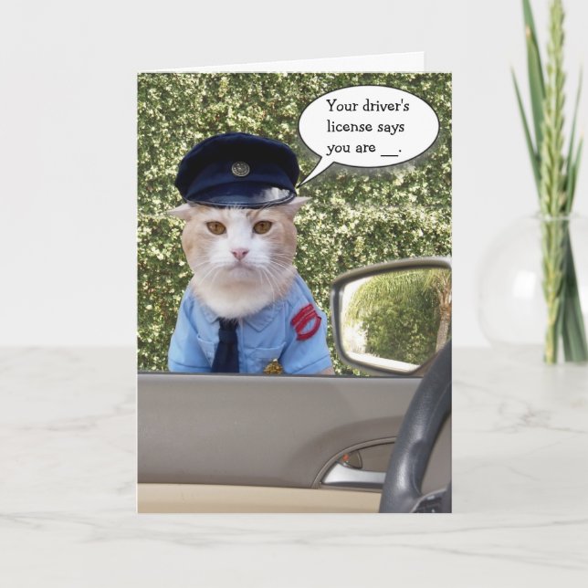 Customisable Funny Officer Cat Birthday Card (Front)