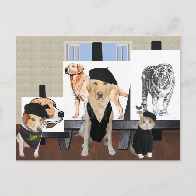Customisable Funny Pet Art Class Postcard (Front)